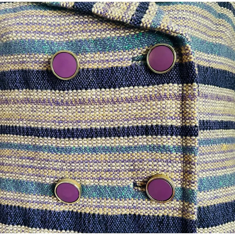 Vintage Purple Blue Tan Striped Tweed Skirt Suit Japanese 90s 6 Cynsia Command